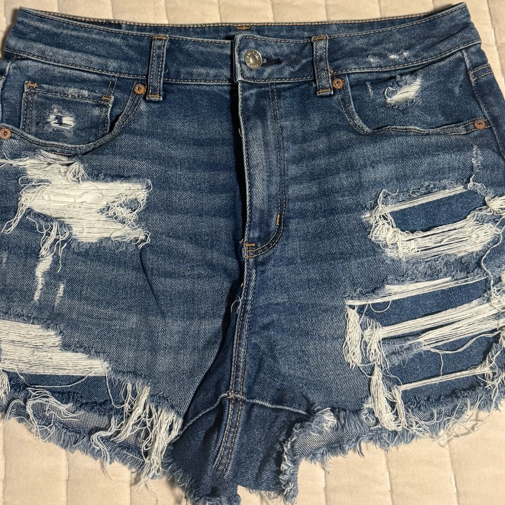American Eagle Outfitters Blue Distressed Jean Shorts
